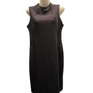 Calvin Klein Sleeveless Mock Neck Zipper Detail Sheath‎ Dress Charcoal Gray SZ 8